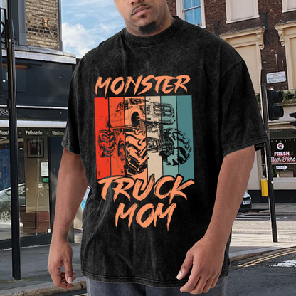 Retro Monster Truck Mom Vintage Striped Graphic T-Shirt