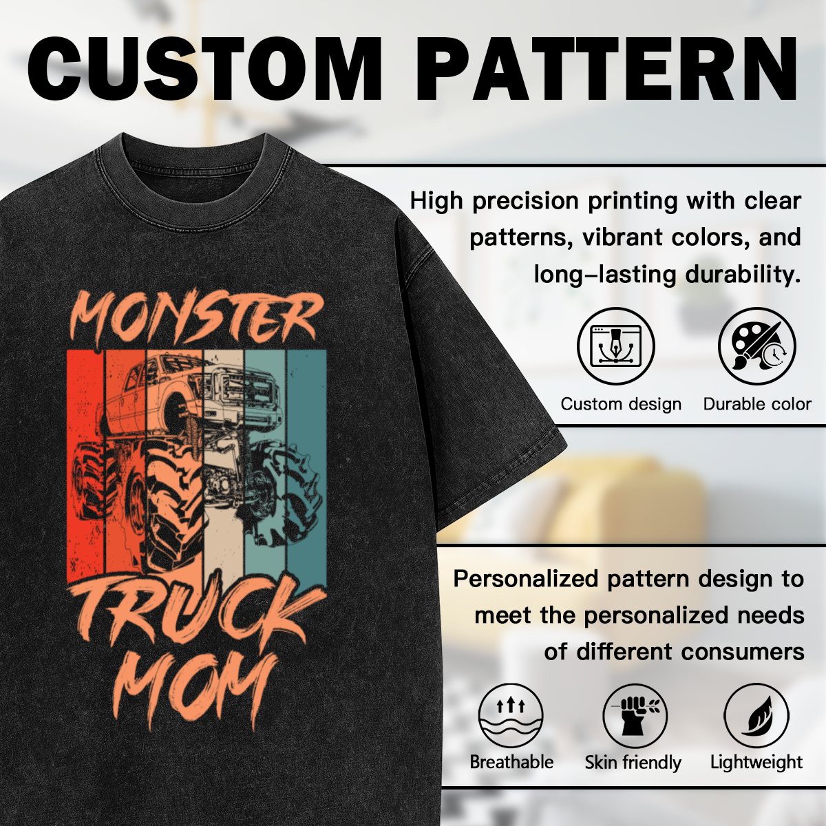 Retro Monster Truck Mom Vintage Striped Graphic T-Shirt
