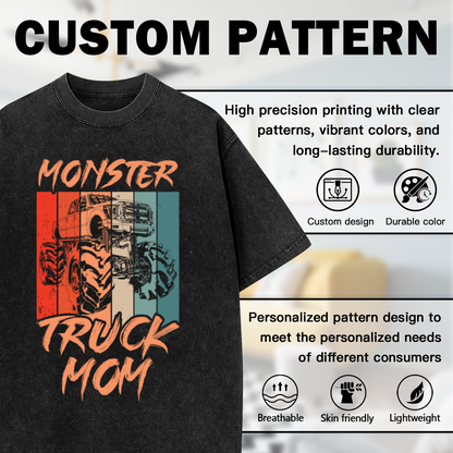 Retro Monster Truck Mom Vintage Striped Graphic T-Shirt