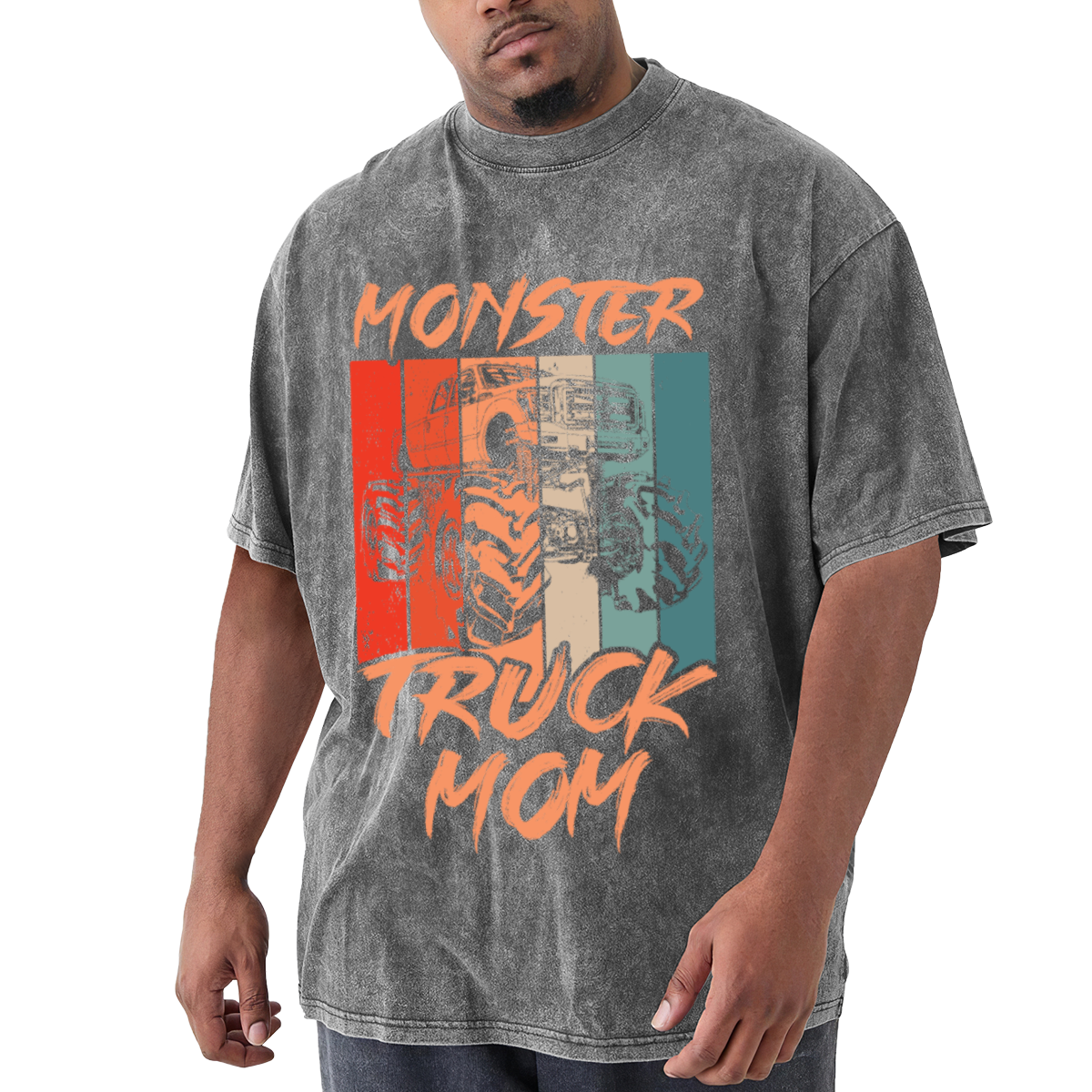 Retro Monster Truck Mom Vintage Striped Graphic T-Shirt