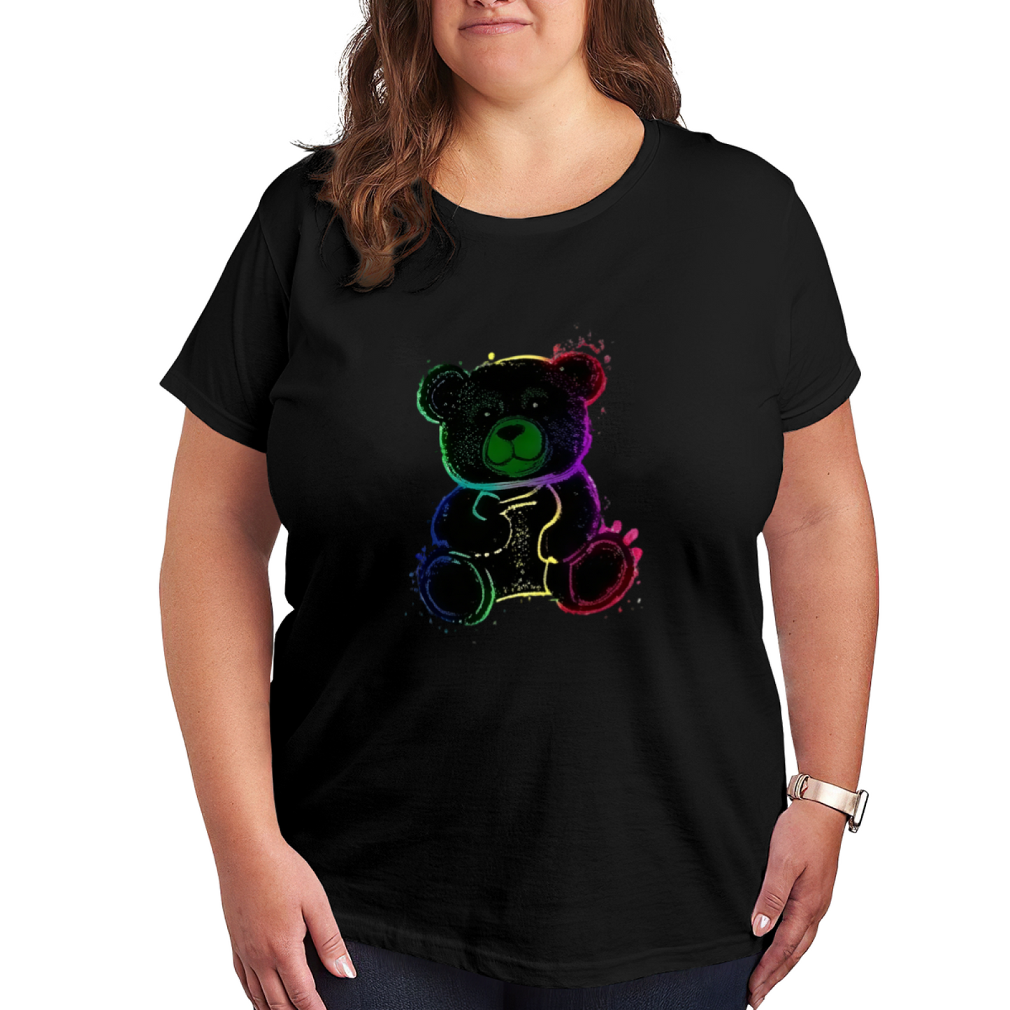 Neon Rainbow Splash Cute Teddy Bear Casual Top