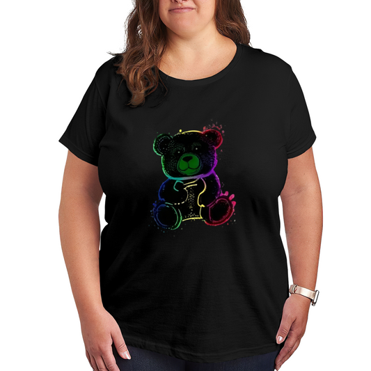 Neon Rainbow Splash Cute Teddy Bear Casual Top