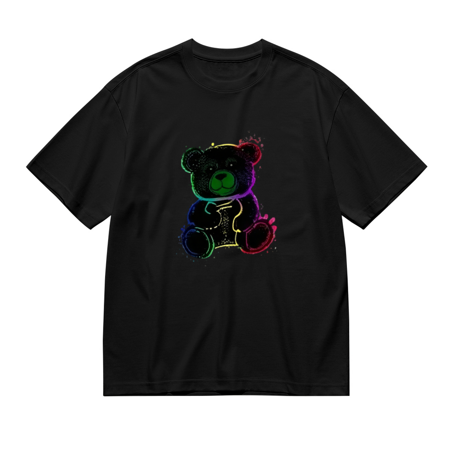 Neon Rainbow Splash Cute Teddy Bear Casual Top