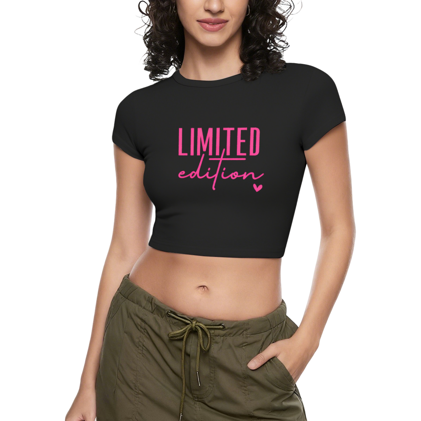 Limited Edition Pink Heart Trendy Black Crop Top