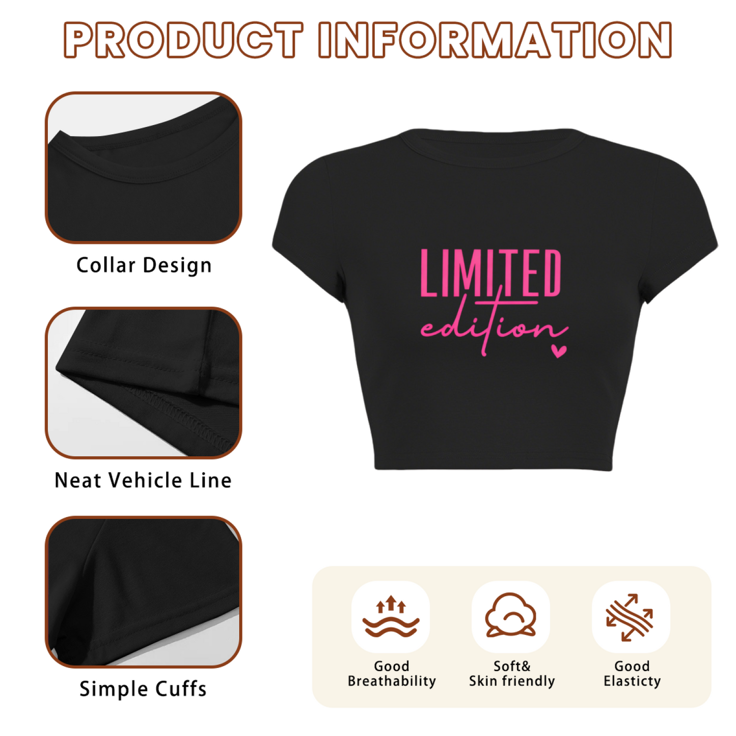 Limited Edition Pink Heart Trendy Black Crop Top