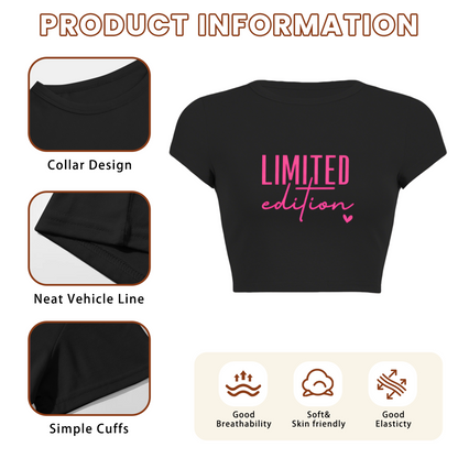 Limited Edition Pink Heart Trendy Black Crop Top
