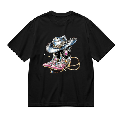 Bling Rhinestone Cowgirl Boots Western Retro Tee