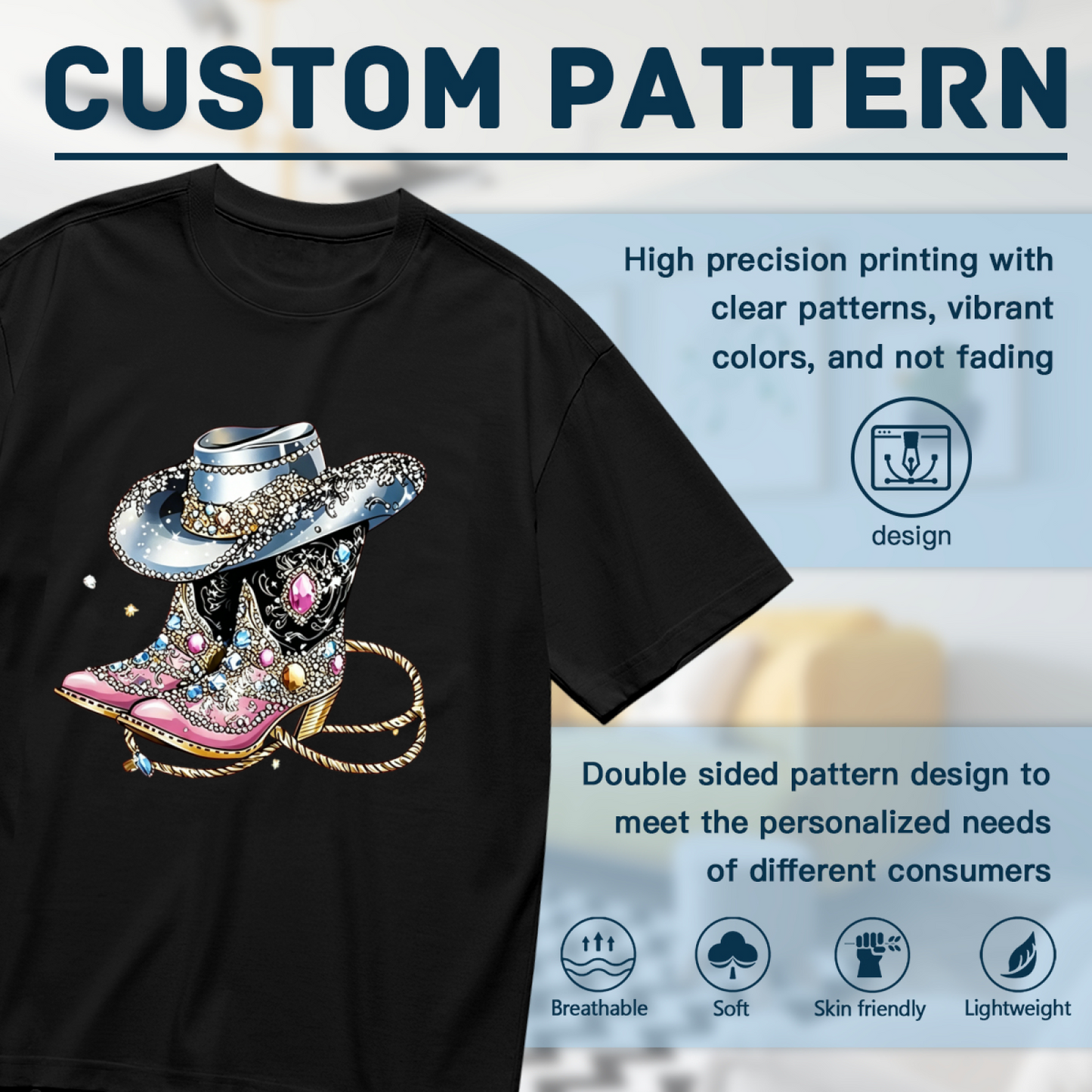 Bling Rhinestone Cowgirl Boots Western Retro Tee