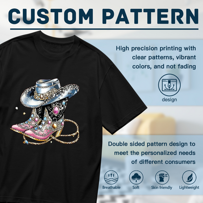 Bling Rhinestone Cowgirl Boots Western Retro Tee