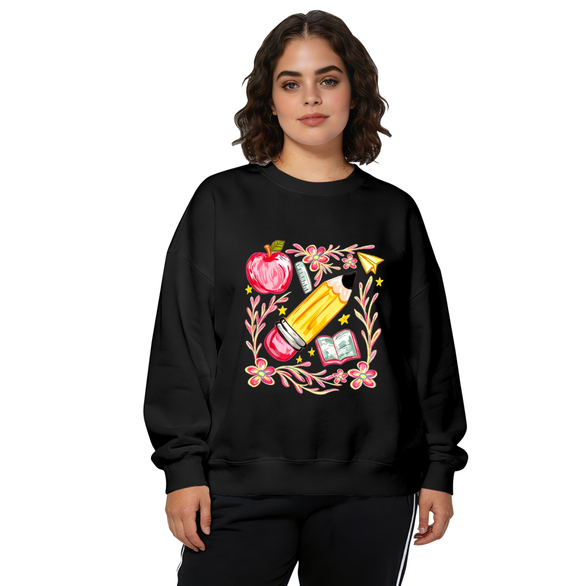 Teacher Life Pencil Apple Art Crewneck Sweatshirt