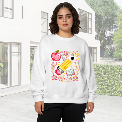Teacher Life Pencil Apple Art Crewneck Sweatshirt