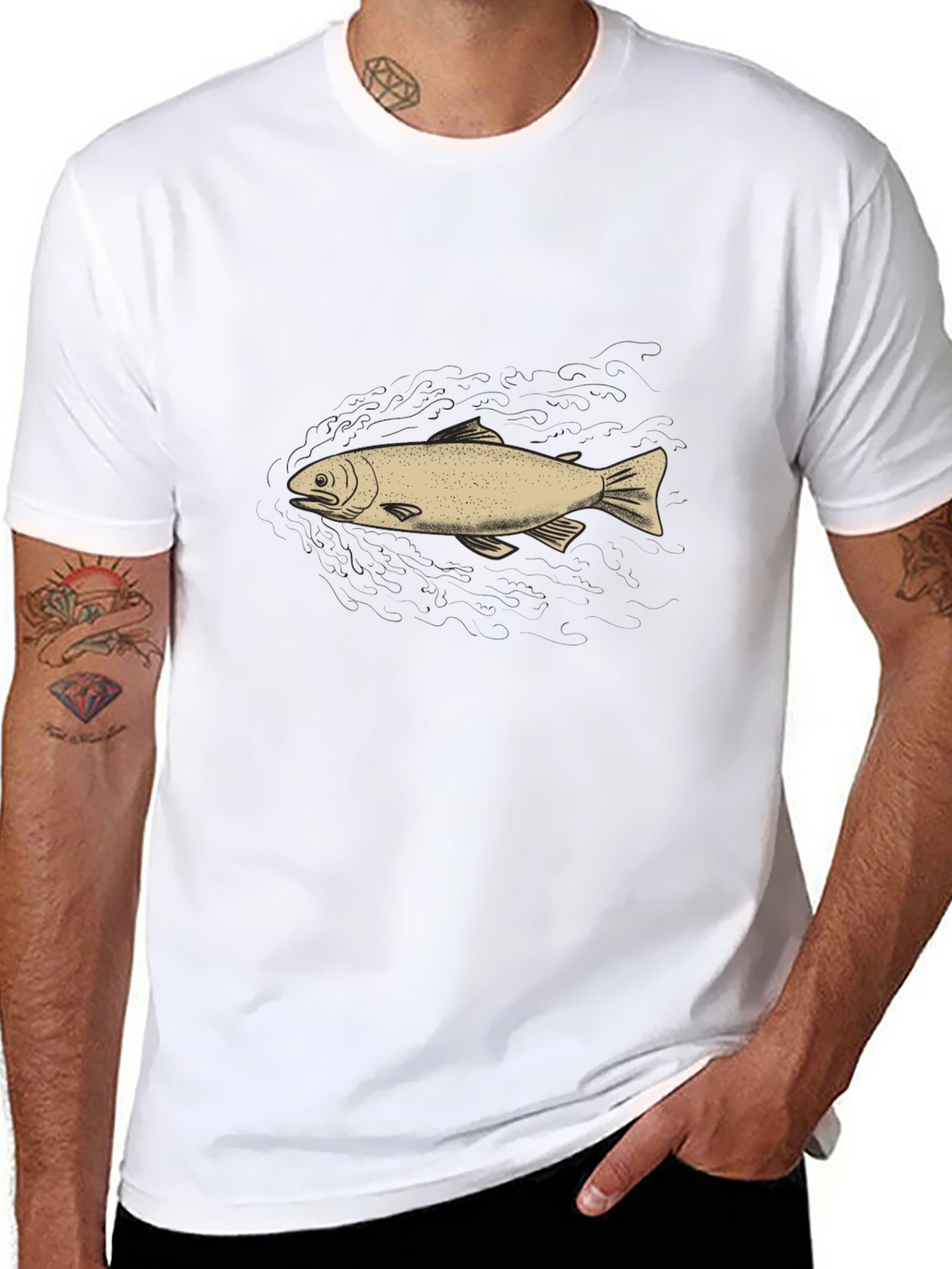 Mens Black Graphic Tee - Fish Design