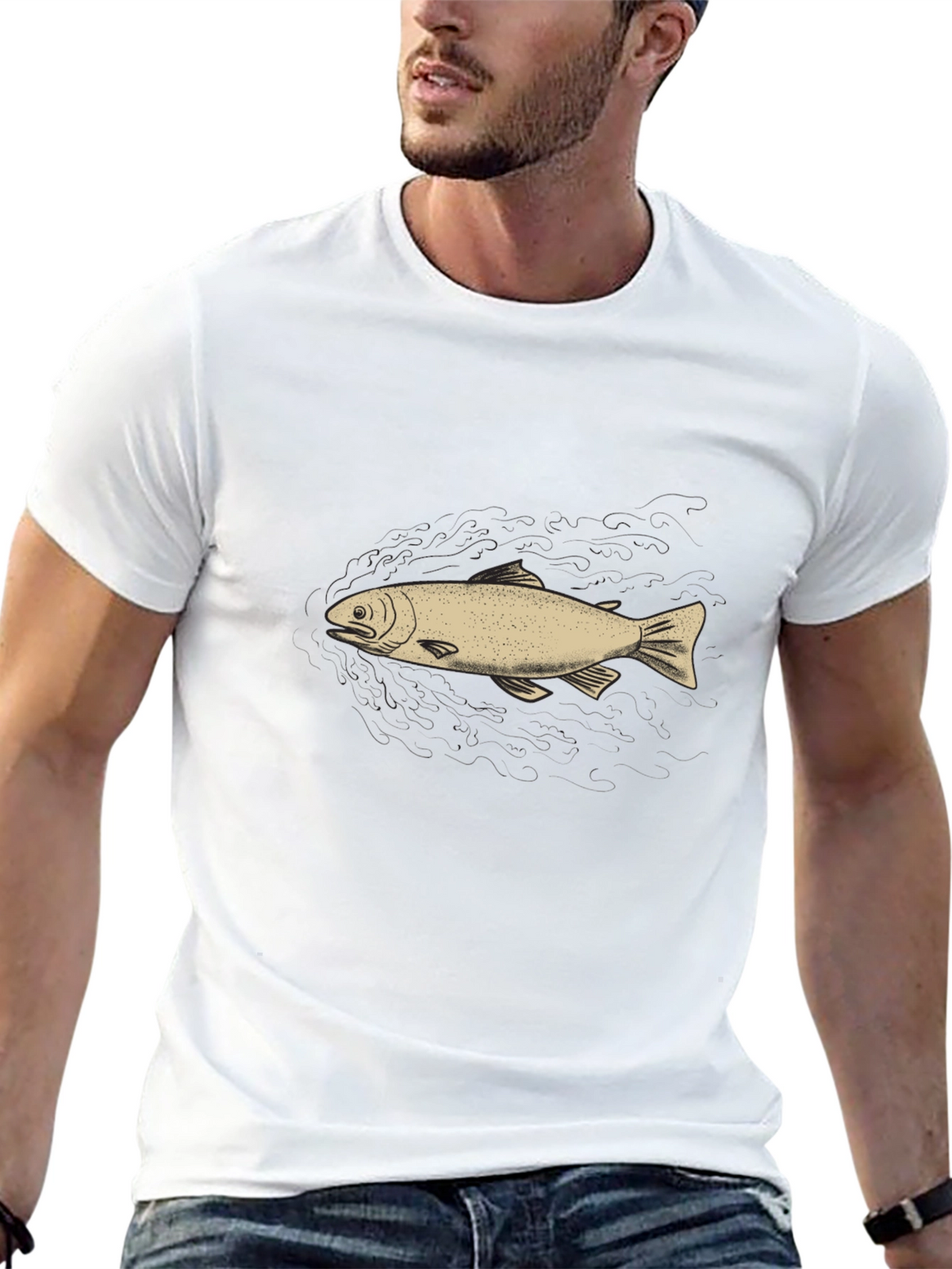 Mens Black Graphic Tee - Fish Design