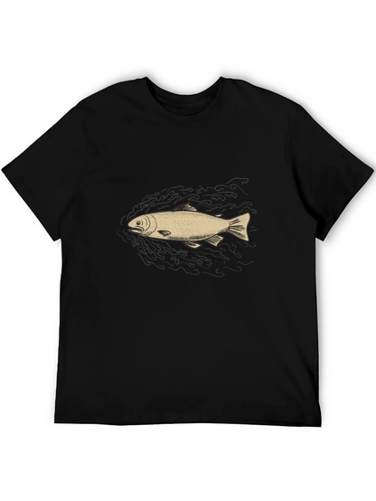 Mens Black Graphic Tee - Fish Design