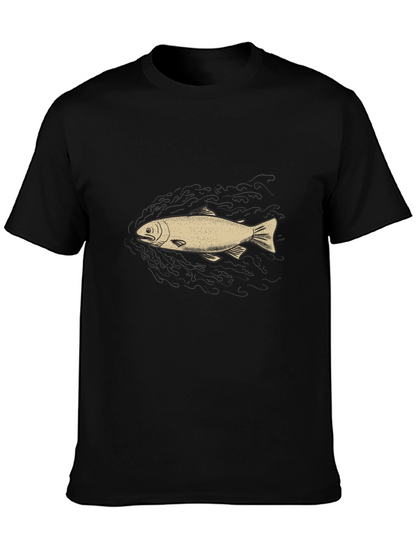 Mens Black Graphic Tee - Fish Design