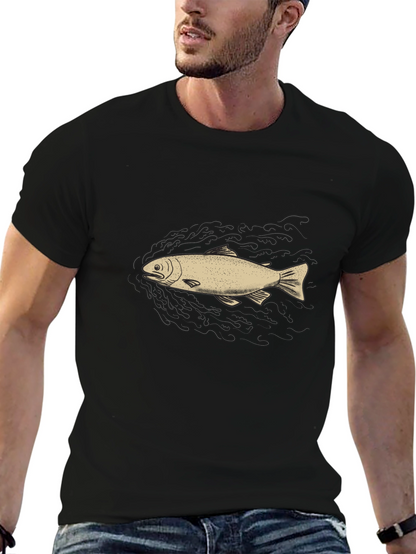 Mens Black Graphic Tee - Fish Design