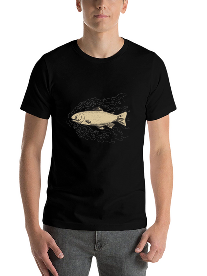 Mens Black Graphic Tee - Fish Design