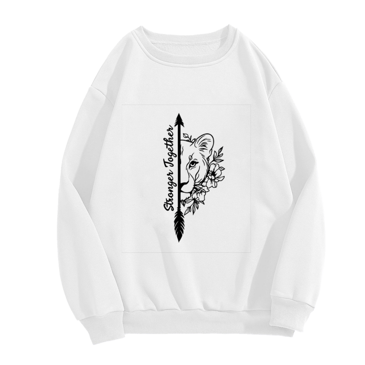 Strong Together Lioness Arrow Line Art Crewneck Sweatshirt