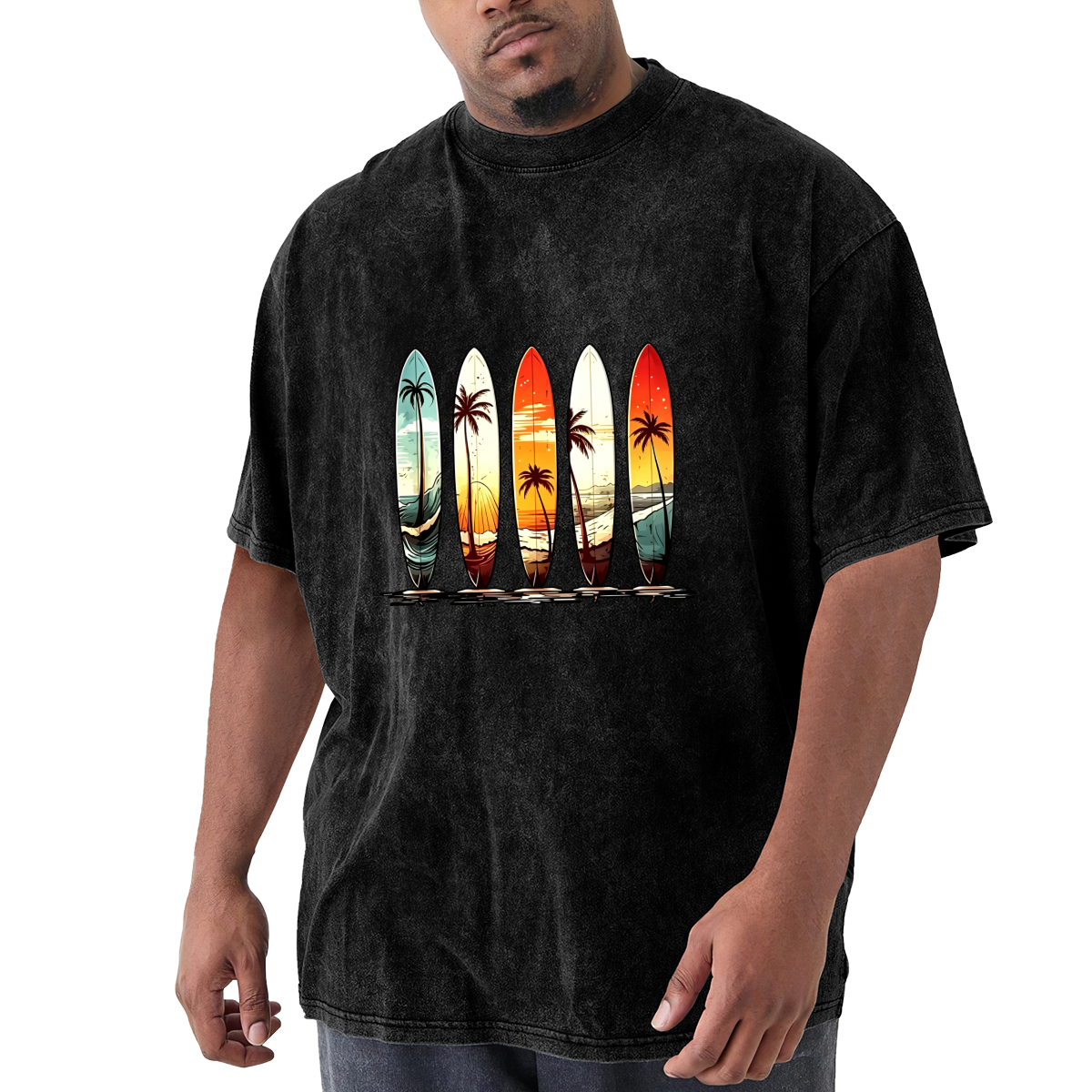 Retro Sunset Palm Tree Surfboards Beach Graphic