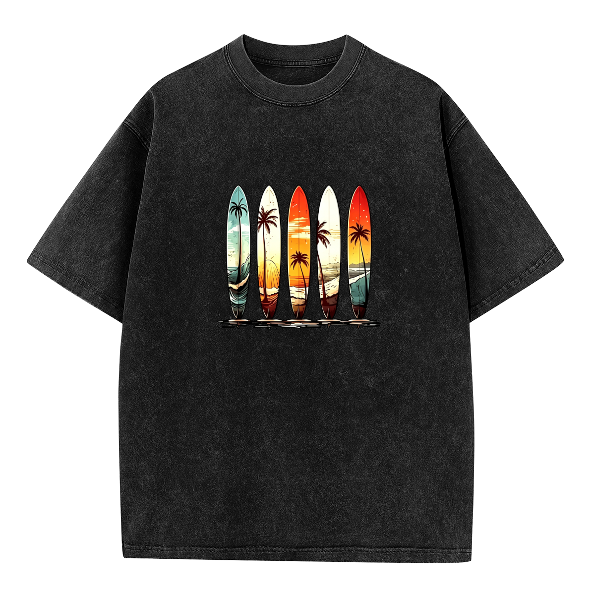 Retro Sunset Palm Tree Surfboards Beach Graphic