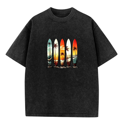 Retro Sunset Palm Tree Surfboards Beach Graphic