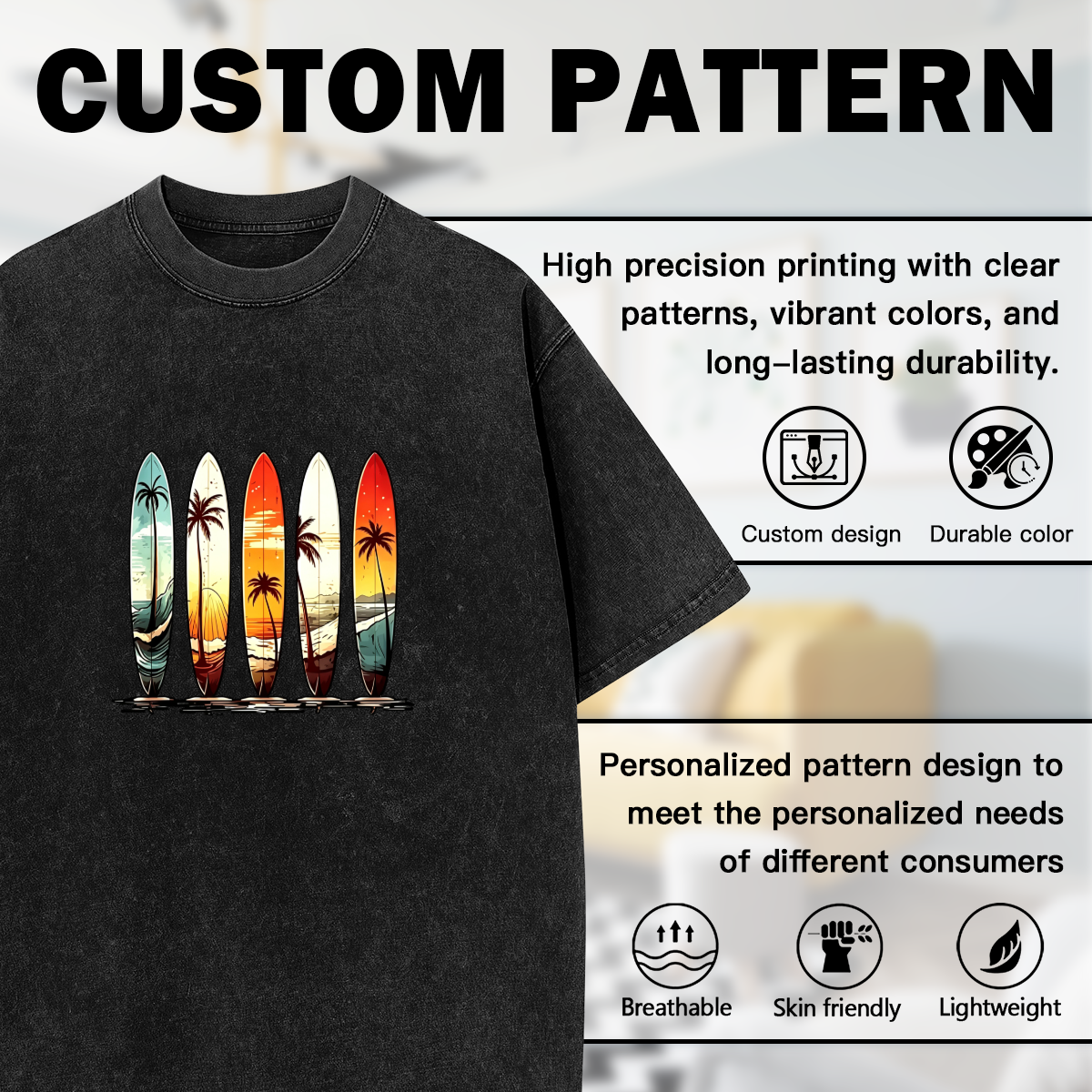 Retro Sunset Palm Tree Surfboards Beach Graphic
