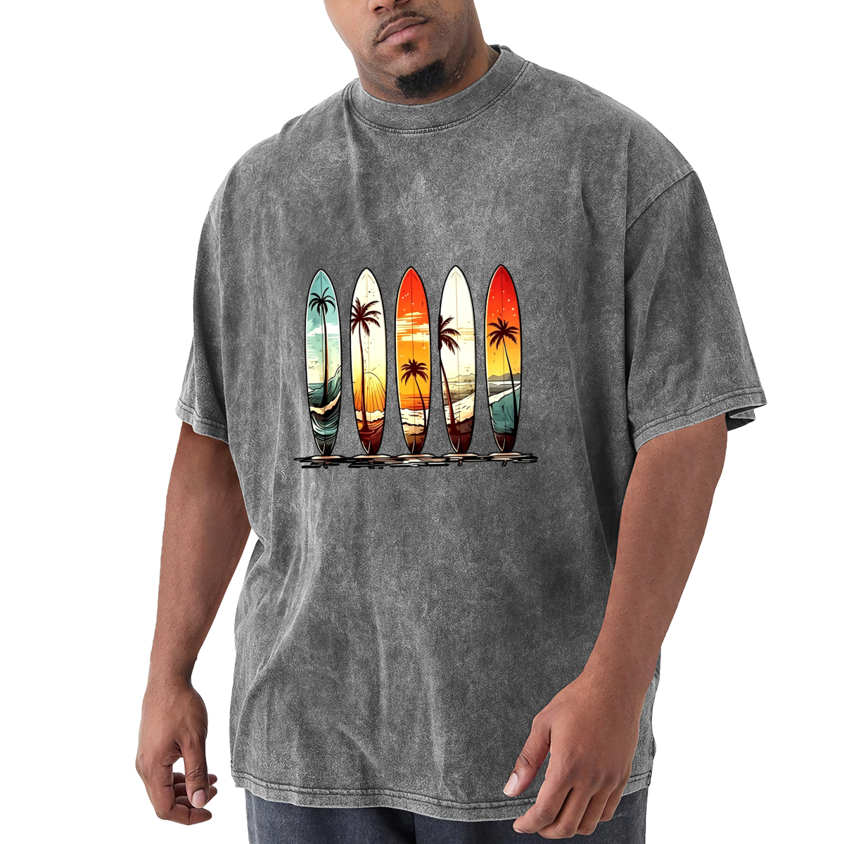 Retro Sunset Palm Tree Surfboards Beach Graphic
