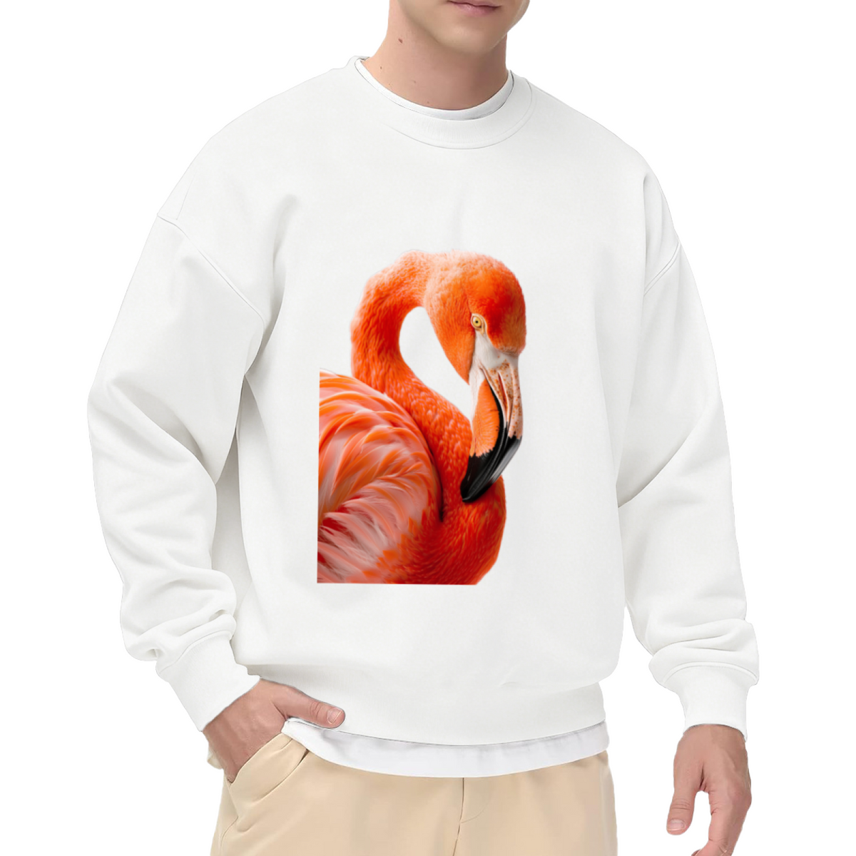 Realistic Flamingo Vivid Animal Art Graphic Crewneck Sweatshirt