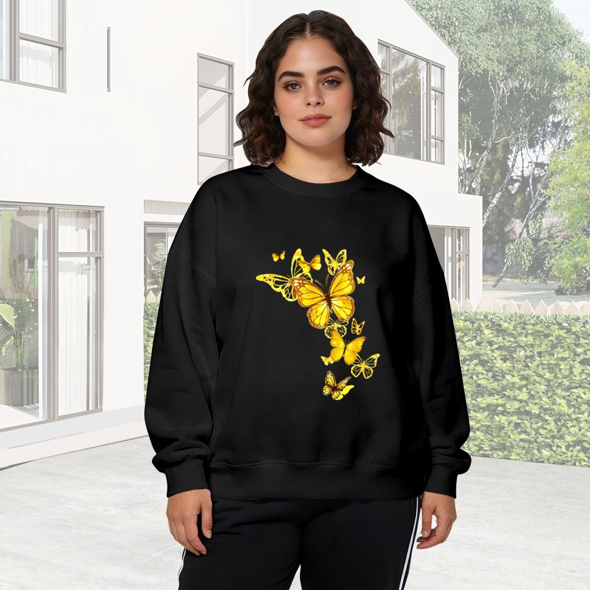 Brilliant Gold Monarch Butterflies Statement Crewneck Sweatshirt