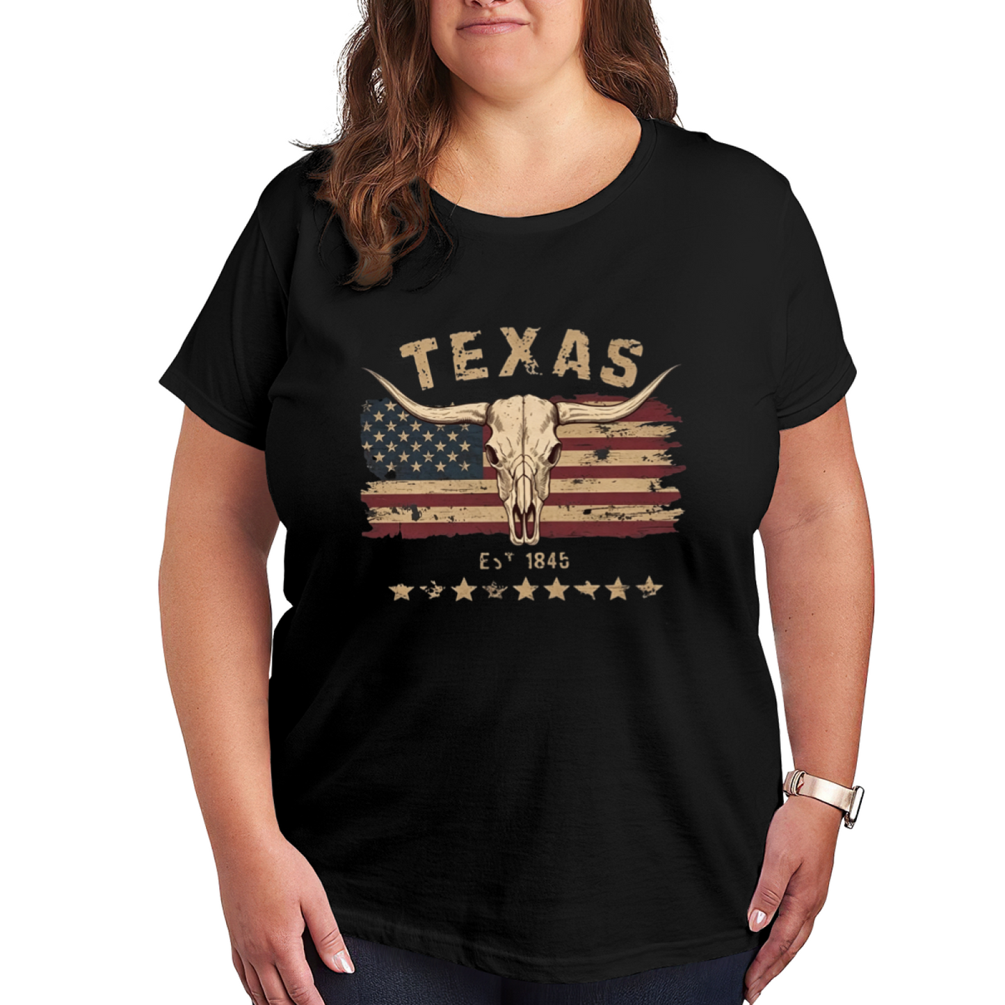 Retro Texas Longhorn American Flag Western Tee