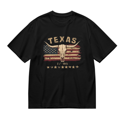 Retro Texas Longhorn American Flag Western Tee