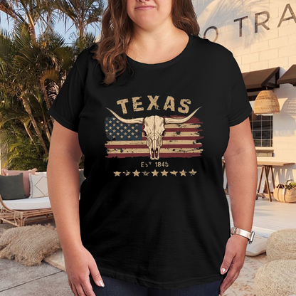 Retro Texas Longhorn American Flag Western Tee