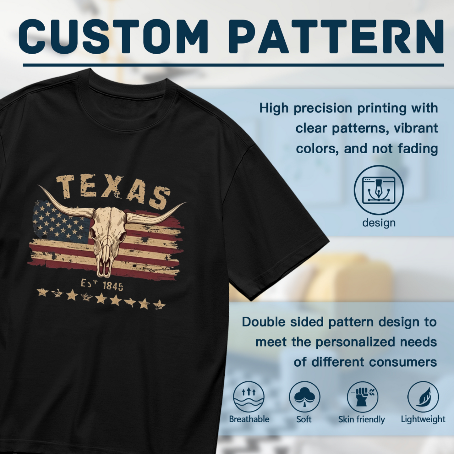Retro Texas Longhorn American Flag Western Tee