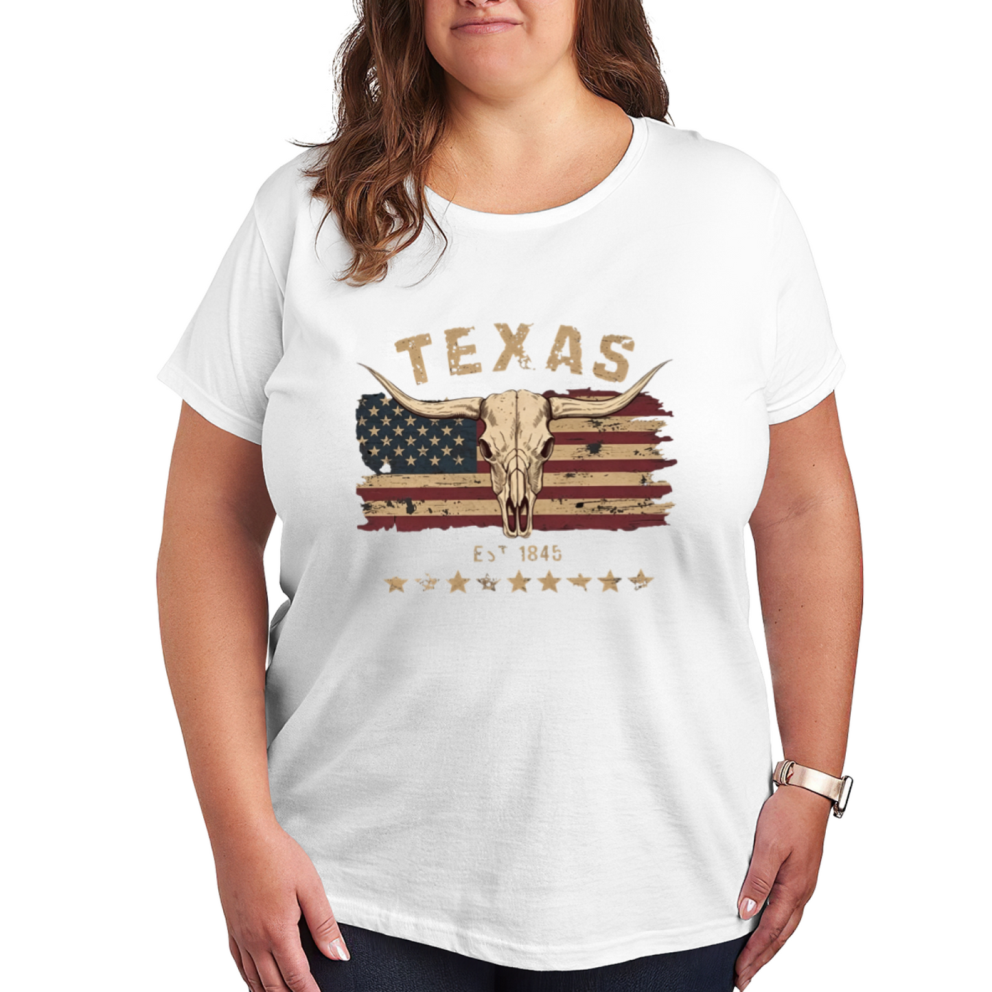Retro Texas Longhorn American Flag Western Tee