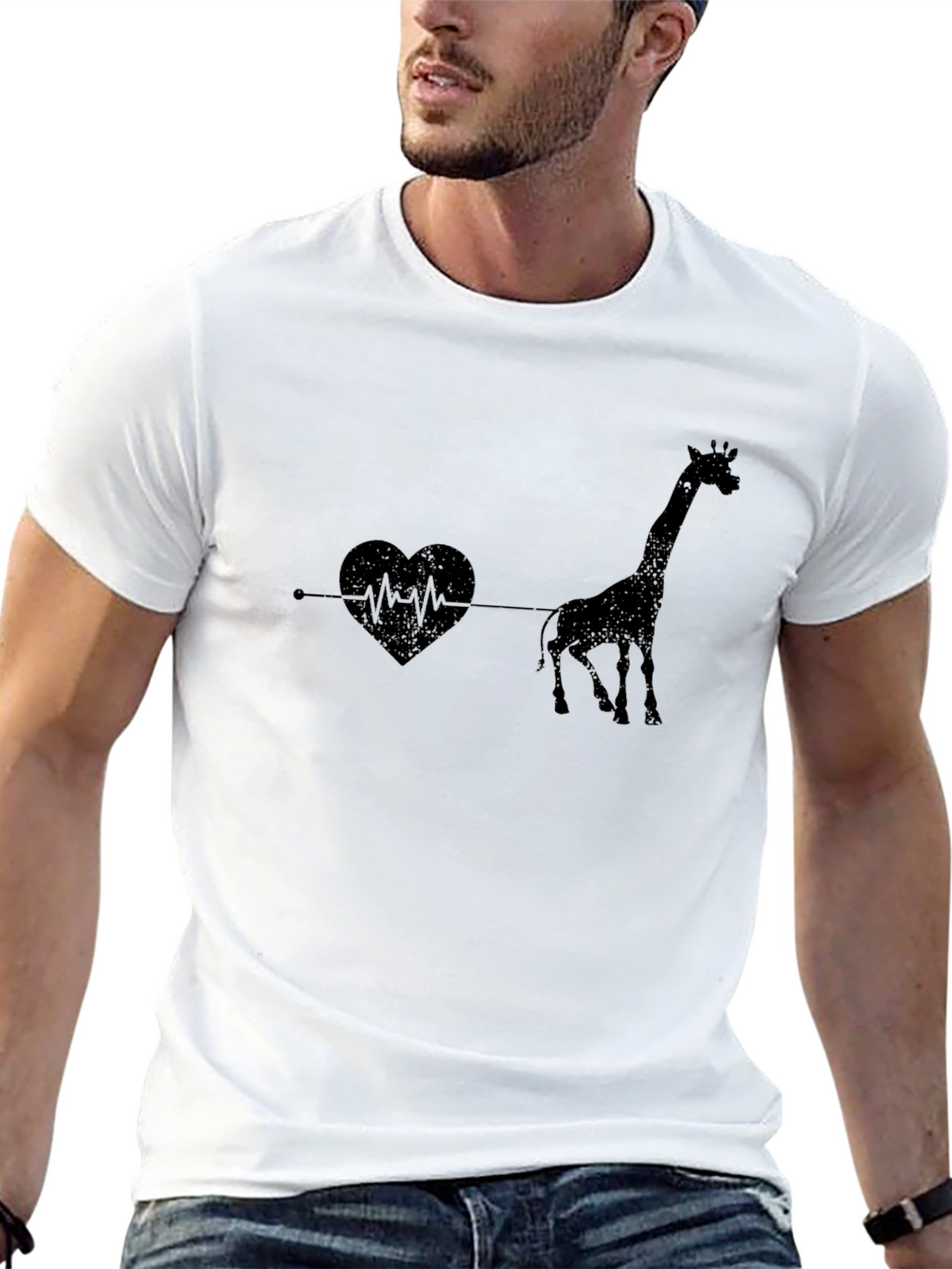 Giraffe Heartbeat Graphic Tee - Unique Animal Lovers T-Shirt