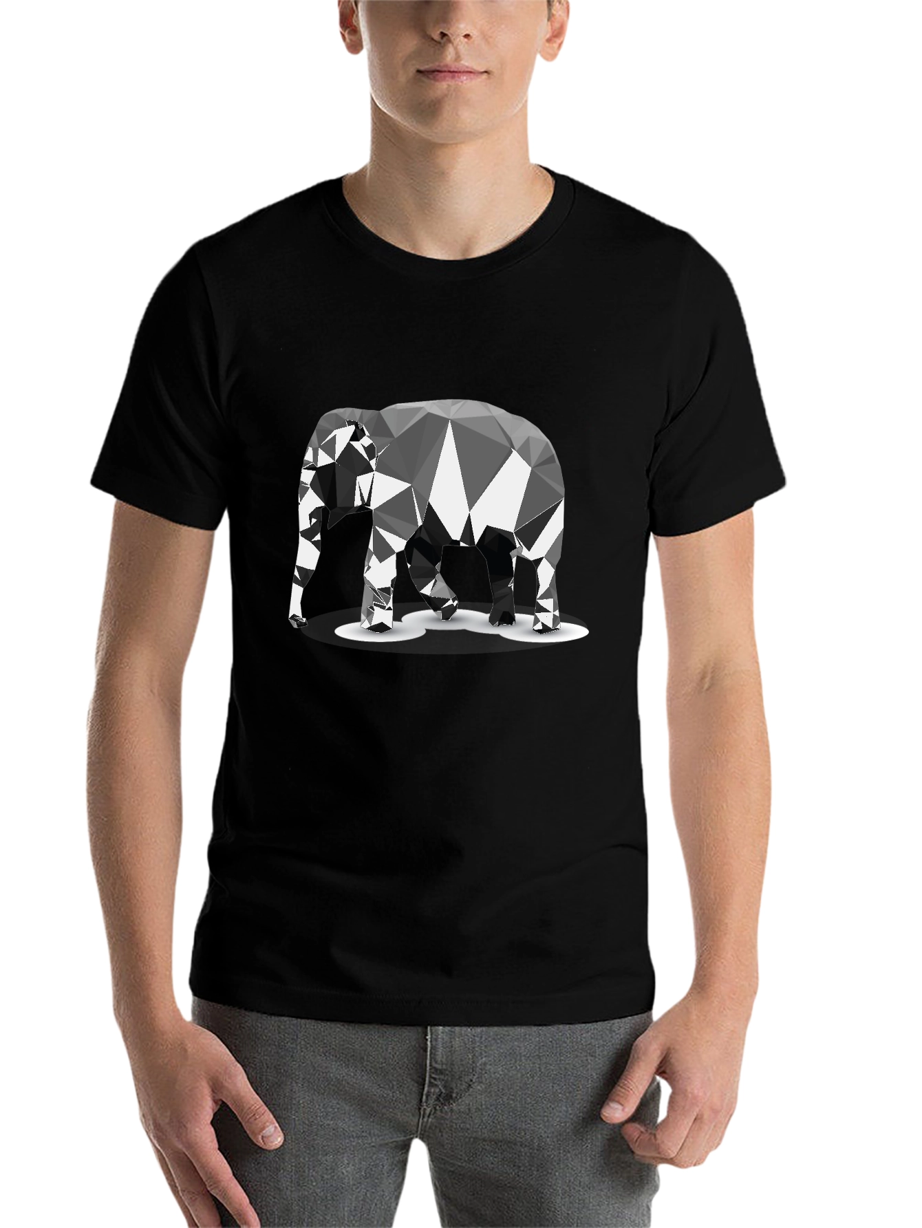 Geometric Elephant Graphic Black T-Shirt