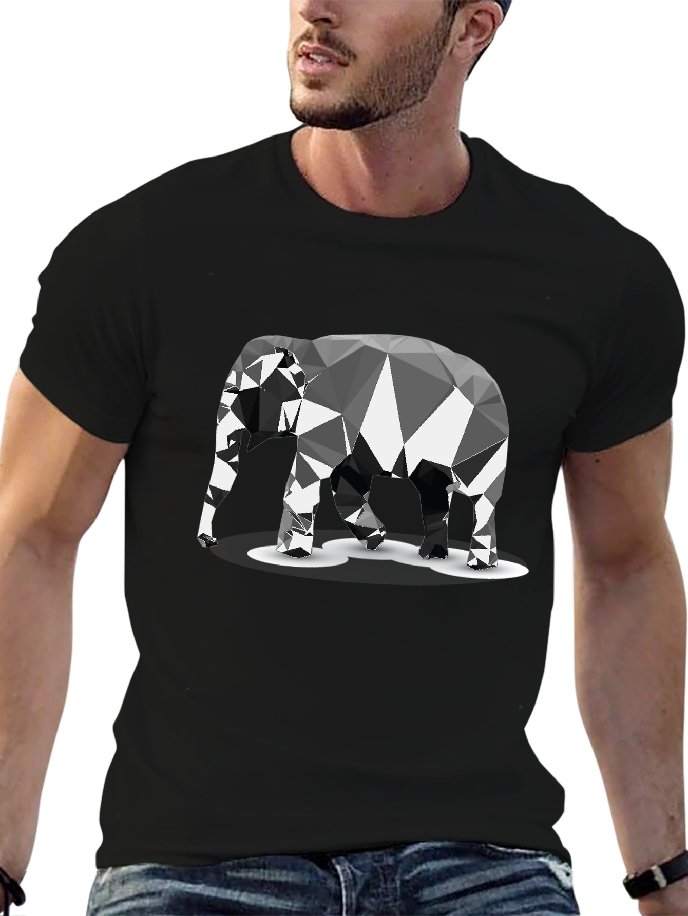 Geometric Elephant Graphic Black T-Shirt