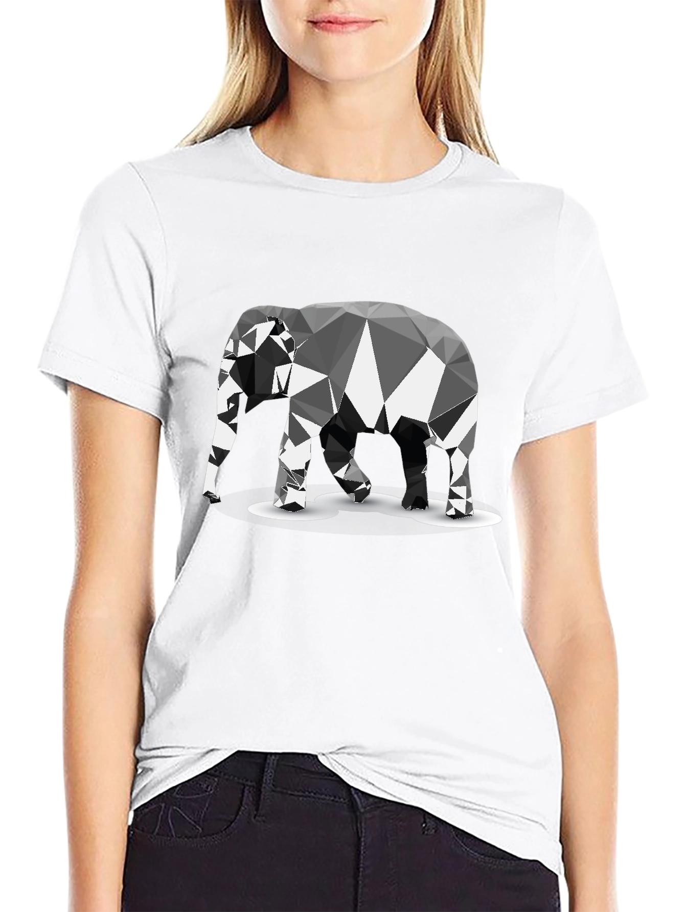 Geometric Elephant Graphic Black T-Shirt
