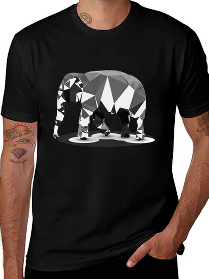 Geometric Elephant Graphic Black T-Shirt
