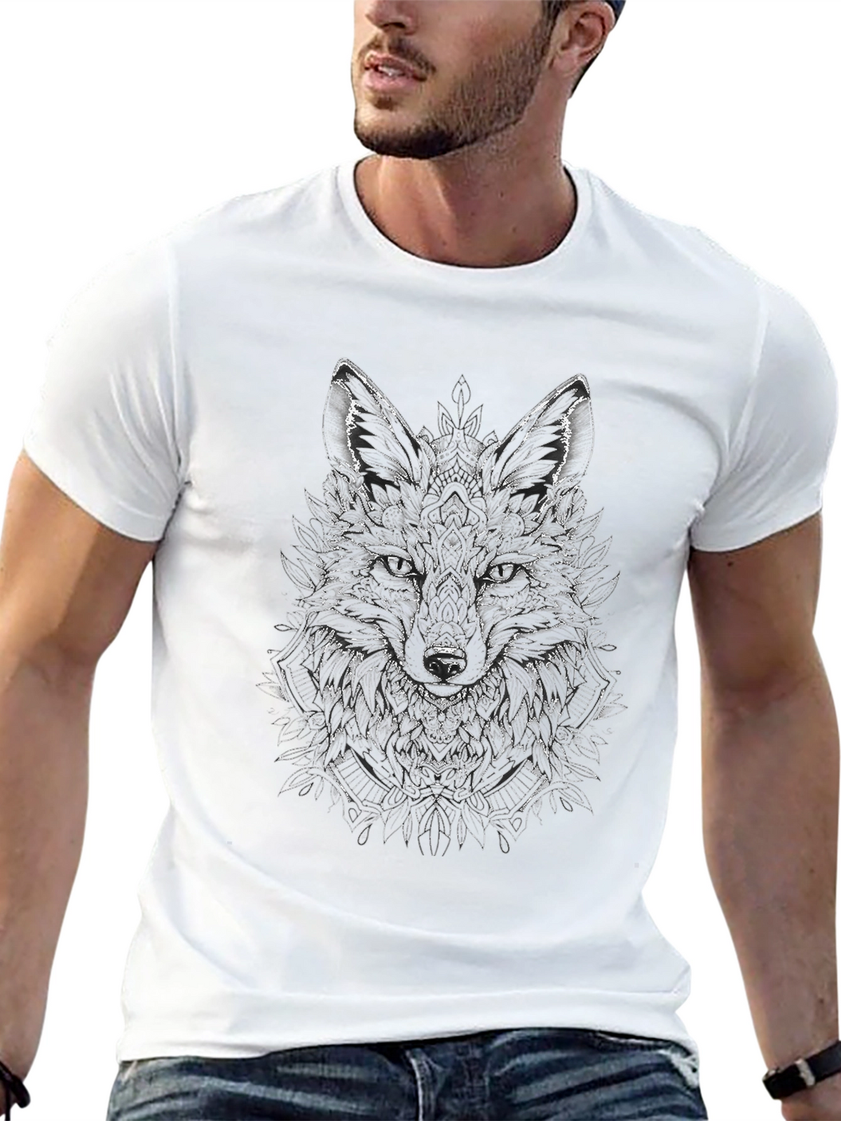 Wolf Graphic Print Black T-Shirt