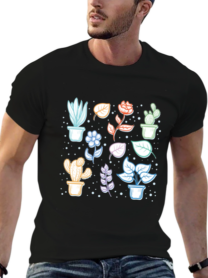 Botanical Plant Print Black T-Shirt