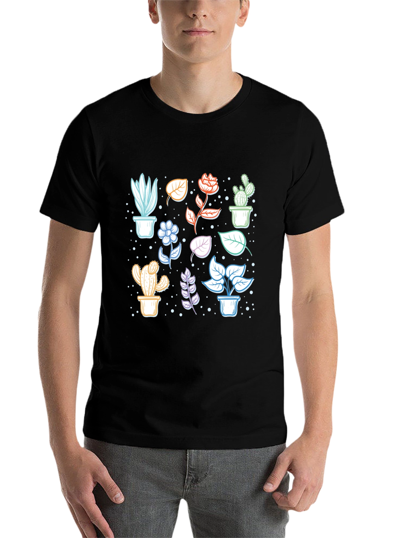 Botanical Plant Print Black T-Shirt