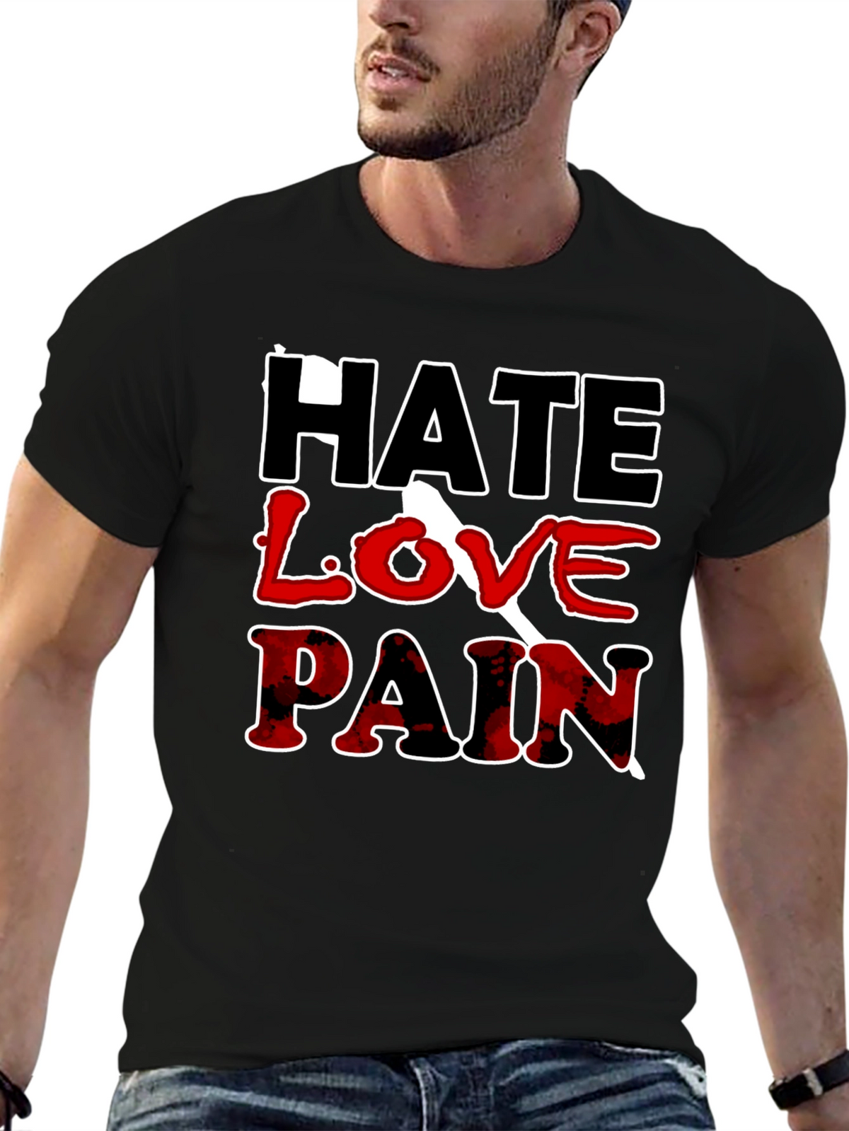 Hate Love Pain Graphic Print T-Shirt