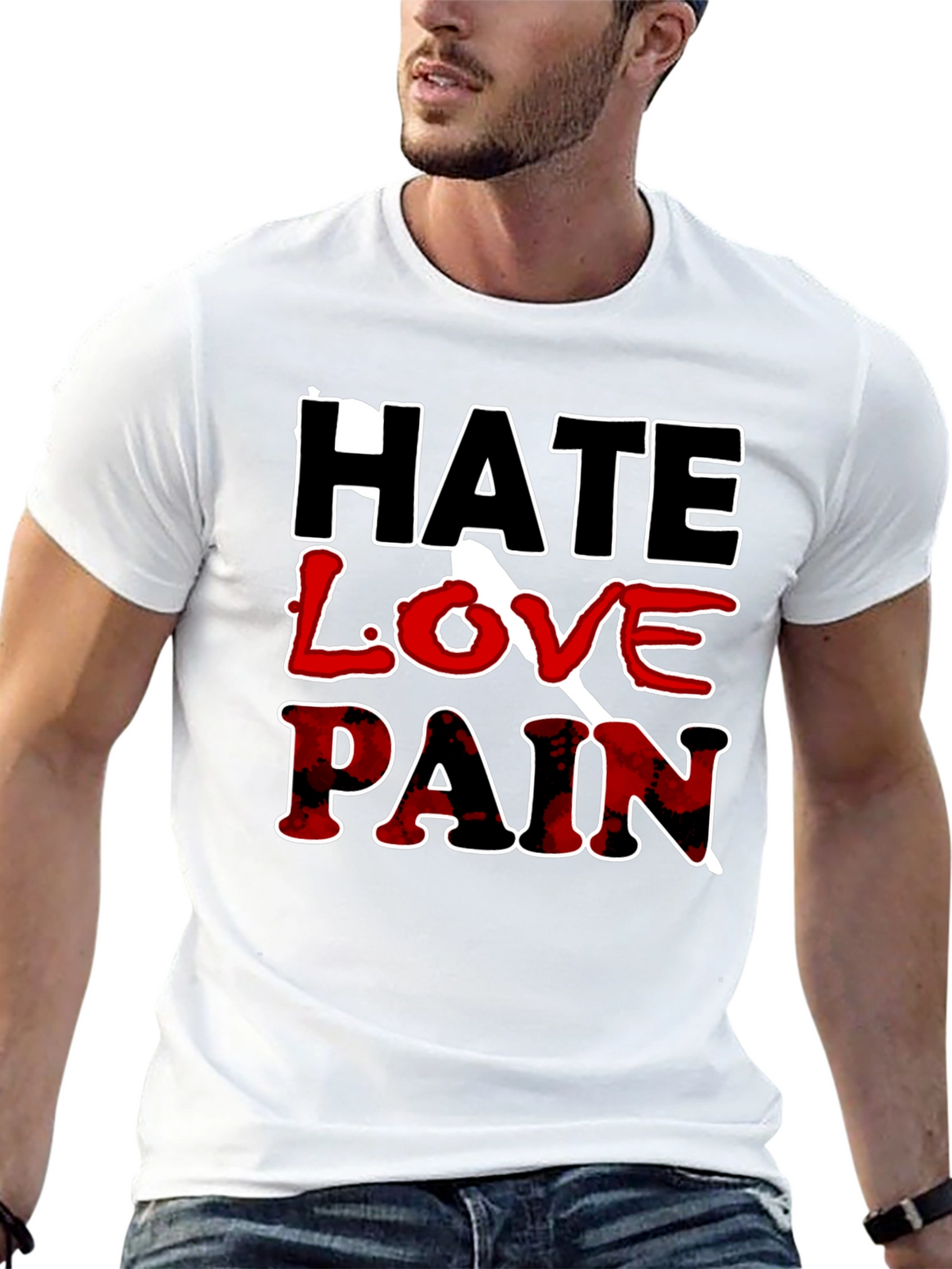 Hate Love Pain Graphic Print T-Shirt