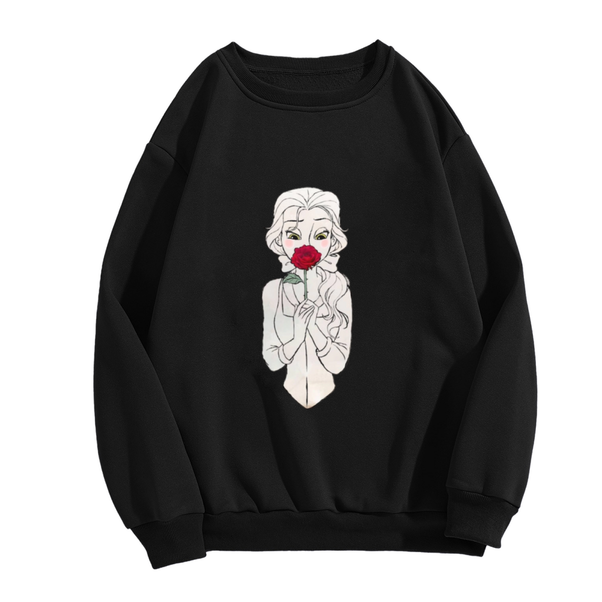 Belle Holding Red Rose Beauty And The Beast Art Black Crewneck Sweatshirt