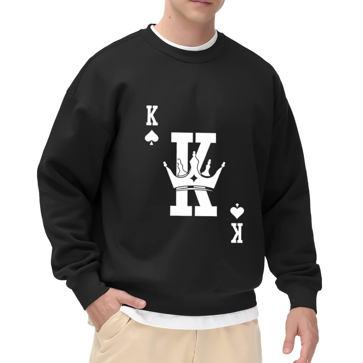 King K Spade Heart Poker Graphic Crew Pullover