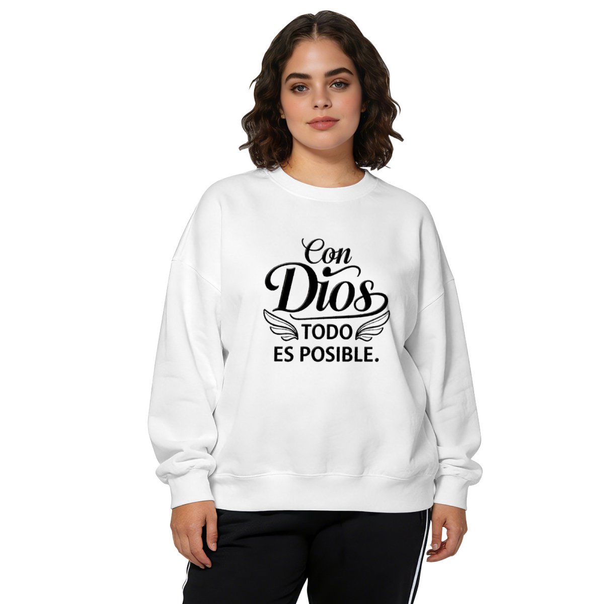 Con Dios Todo Es Posible Faith Quote Crewneck Sweatshirt