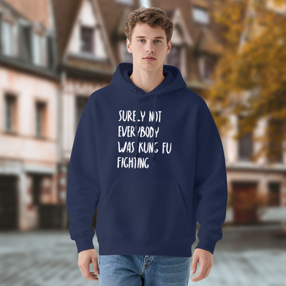 Retro Kung Fu Fighting Lyric Navy Hoodie, Cozy Nostalgic Street Sweatshirt