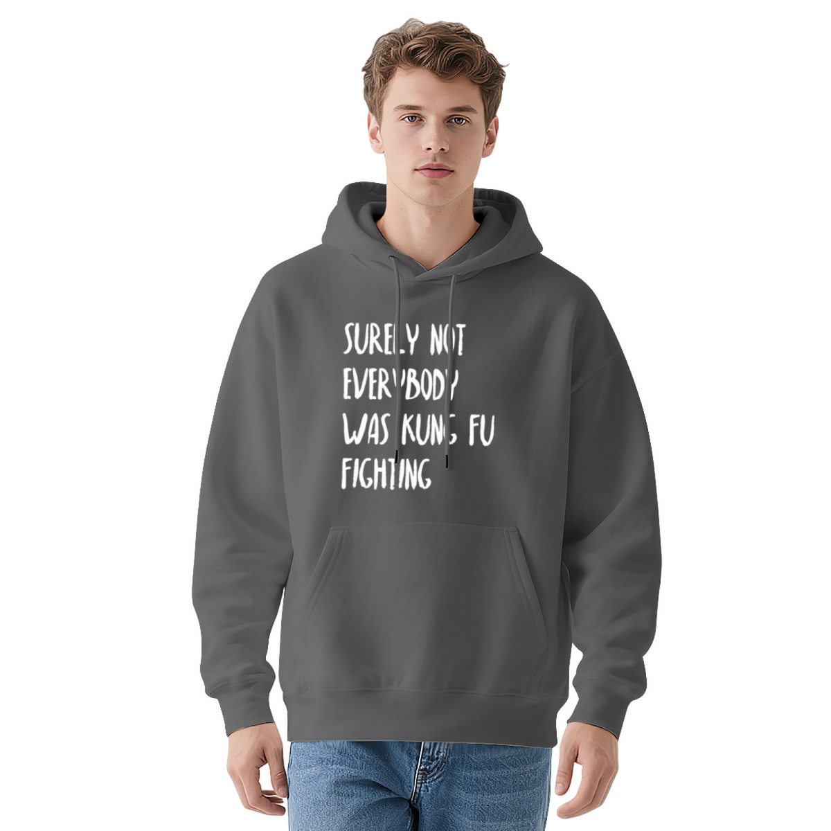 Retro Kung Fu Fighting Lyric Navy Hoodie, Cozy Nostalgic Street Sweatshirt