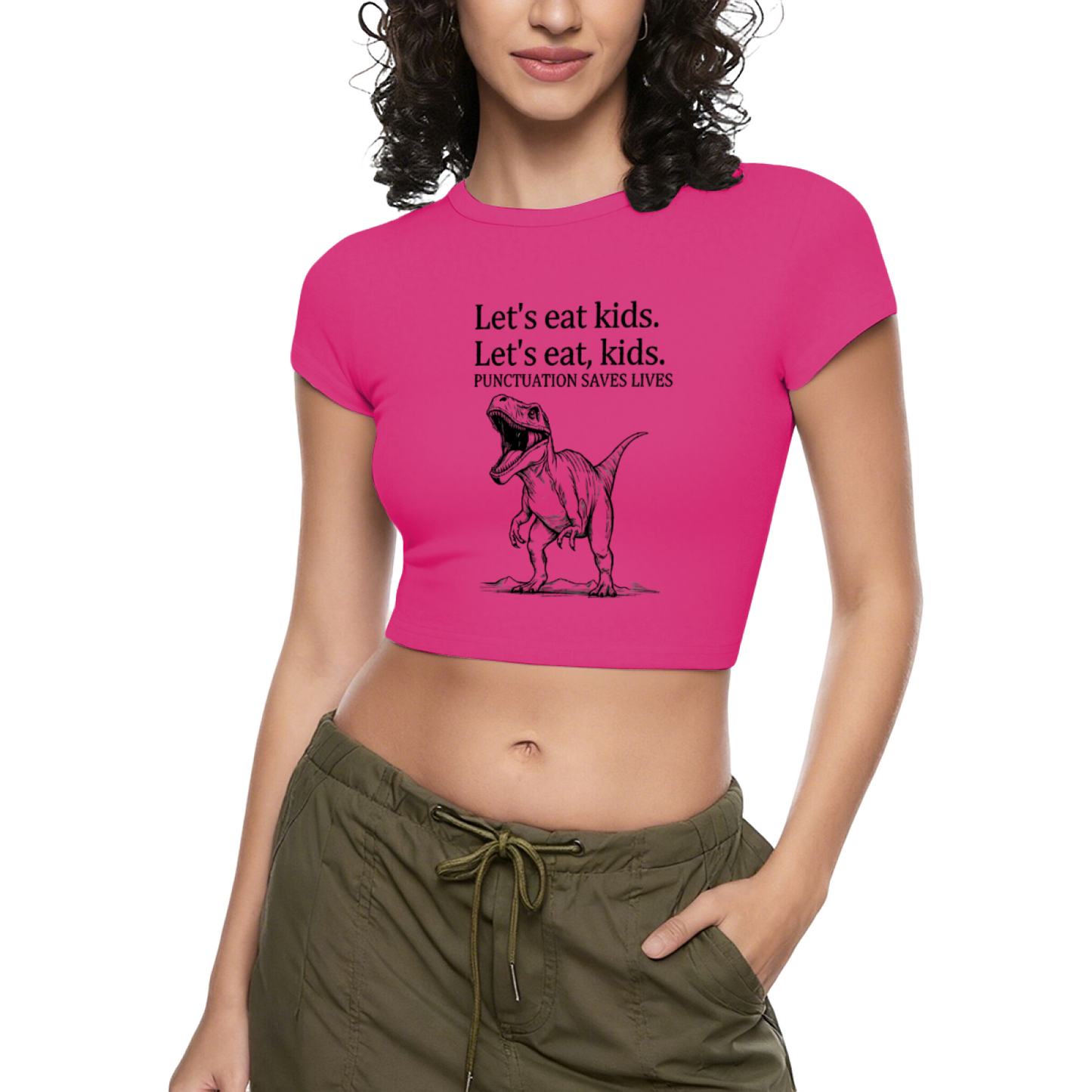 Punctuation Saves Lives Dinosaur Funny Meme Red Crop Top